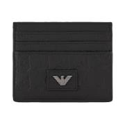 Emporio Armani Svart läder örn präglad kortficka Black, Herr