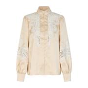 Cras Elegant Satinblus med Spetsdetaljer Beige, Dam