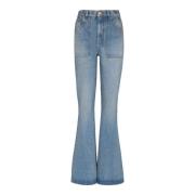 Balmain Högmidjade utsvängda denimjeans Blue, Dam