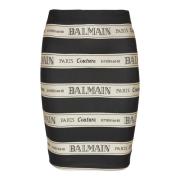 Balmain Kort jacquardkjol med bandmotiv Black, Dam