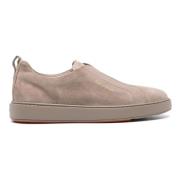 Santoni Suede Laceless Sneakers Beige, Herr