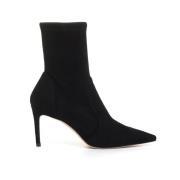 Stuart Weitzman Svart Mocka Elastisk Ankelstövel 85mm Klack Black, Dam