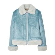 PS By Paul Smith Kort faux shearling jacka med dragkedja Blue, Dam