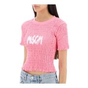 Msgm Smockad T-shirt med logotryck Pink, Dam