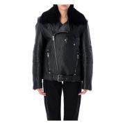 Saint Laurent Svart Bikerjacka med Shearlingkrage Black, Dam