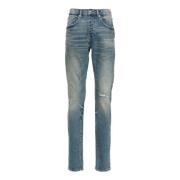 Purple Brand Blå Slim Fit Distressed Denim Jeans Blue, Herr