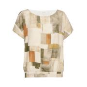 Marie Méro Abstrakt Tryck Tunika Blus Beige, Dam