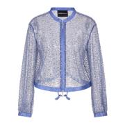 Emporio Armani Paljett Broderad Tulle Skjorta Blue, Dam