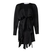 IRO Djup V-ringad Satin Bältesklänning Black, Dam