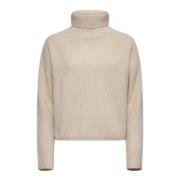 Max Mara Studio Beige Ribbed Turtleneck Sweater Beige, Dam