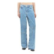 Ganni Asymmetriska Knässömmar Folie Finish Jeans Blue, Dam