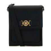 Versace Stilren Svart Läder Crossbody-väska Black, Herr