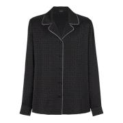 Balmain Satin monogram jacquard skjorta Black, Herr