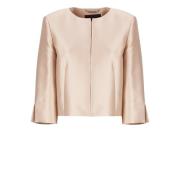 Alberta Ferretti Ivory Blazer med Rund Hals Beige, Dam