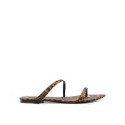 Saint Laurent Leopardmönstrade Platta Sandaler Brun Brown, Dam