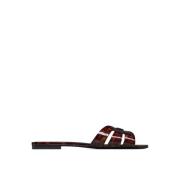 Saint Laurent Brun Läder Platta Sandaler Brown, Dam