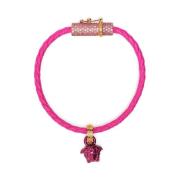 Versace Medusa Kristall Flätad Rosa Läderarmband Pink, Dam