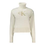 Calvin Klein Vit Långärmad Tröja med Logotyp White, Dam