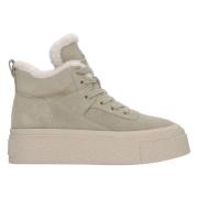 Estro Kvinnors Khaki ullfodrade höga sneakers med velour för vintern E...