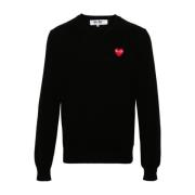 Comme des Garçons Svart Ullstickad Hjärta Tröja Black, Herr