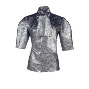 Msgm Metallic Jacquard Slips Hals Blus Gray, Dam