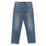 3X1 Indigo Blå Distressed Cropped Jeans Blue, Dam