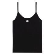 Courrèges Svart Stickad Tanktop med AC-logotyp Black, Dam