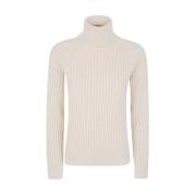 Eleventy Räfflad Turtleneck Ull Kashmir Tröja Beige, Dam