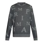 Emporio Armani Monogramtröja Finstickad Logotyptryck Gray, Herr