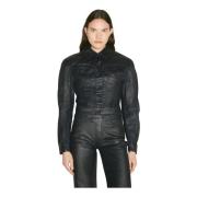 Mugler Panel Waxed Denim Jacket Black, Dam