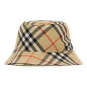 Burberry Check Bucket Hat Beige Polyester Italien Beige, Herr