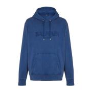 Balmain Indigo Hoodie med broderad logotyp Blue, Herr