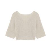 Roy Roger's Alpaca Reverse Cardigan V-Neck Jewel Button White, Dam