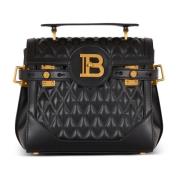 Balmain B-Buzz 23 väska i diamantquiltat kalvskinn Black, Dam