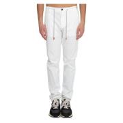 Eleventy Bianco Elastiska Joggerbyxor med Sidestripes White, Herr