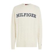 Tommy Hilfiger Monotype Crew Neck Kabeltröja White, Herr