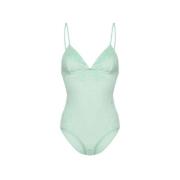 Baserange Grön Velour Blend Bodysuit med V-ringning Green, Dam