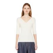 Max Mara Räfflad Viskos Jersey Topp White, Dam