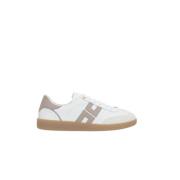 Elisabetta Franchi Ivory Greige Kalvskinn Sneakers Tillverkade i Itali...