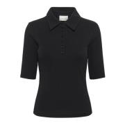 Gestuz Svart Polo Top Kortärmad Tee Black, Dam