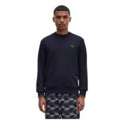 Fred Perry Bomullsrundhals sweatshirt med ribbade muddar Blue, Herr