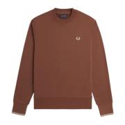 Fred Perry Bomull crewneck sweatshirt med ribbade muddar Brown, Herr