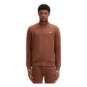 Fred Perry Halv Zip Bomull Jersey Sweatshirt Brown, Herr