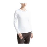 Peserico Stretch jersey T-shirt med Punto Luce kant White, Dam