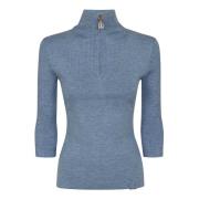 Victoria Beckham Bluebell Half Zip Short Sleeve Top Blue, Dam