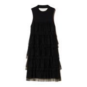 Twinset Elegant Svart Klänning med Tulle Volanger Black, Dam