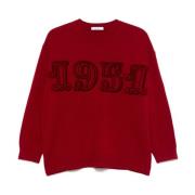 Max Mara Röd Crew Neck Tröja Ribbad Kant Red, Dam