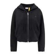 Moncler Ikonisk Bomulls Sweatshirt med Dragkedja Huva Black, Dam