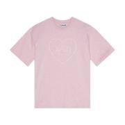 Ganni Rosa Heart Drop Shoulder T-shirt Pink, Dam