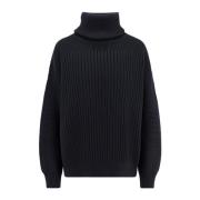 Moncler Ull Turtleneck Sweater med Logo Patch Black, Dam